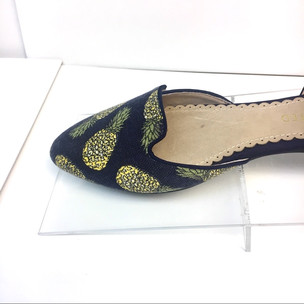 Last 2 Pineapple Print D’Orsay Flats Navy Yellow - Picture 6 of 8